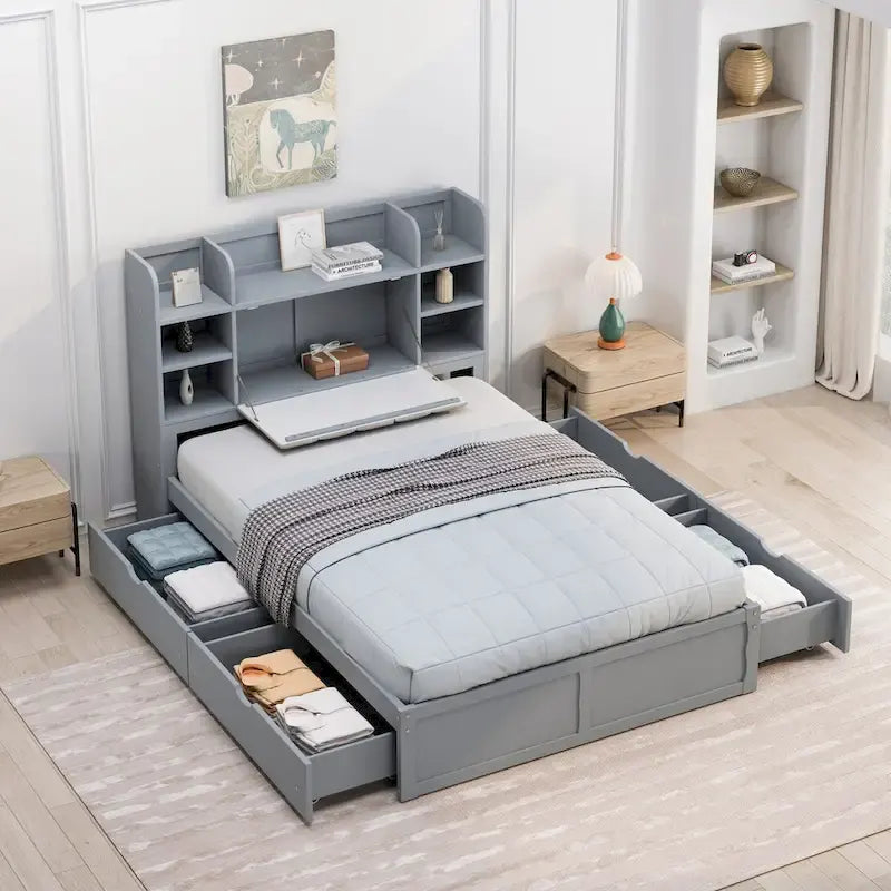 Letto Matrimoniale Multifunzionale con 4 Cassetti Contenitori Portatili Sotto al Letto