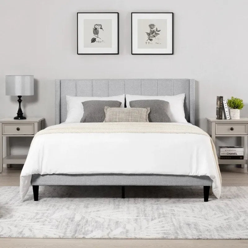 Eleanor Upholstered Platform Bed Frame with Vertical Stripe Headboard