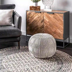 Pouf in cotone lavorato a maglia a treccia informale