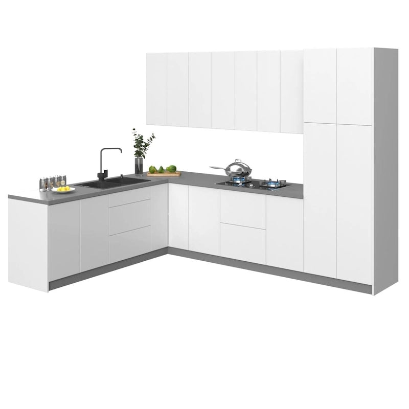 Set di mobili da cucina moderni - Bianco lucido e grigio, 2,4x3 metri (126x96)