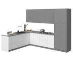 Set di mobili da cucina moderni - Bianco lucido e grigio, 2,4x3 metri (126x96)