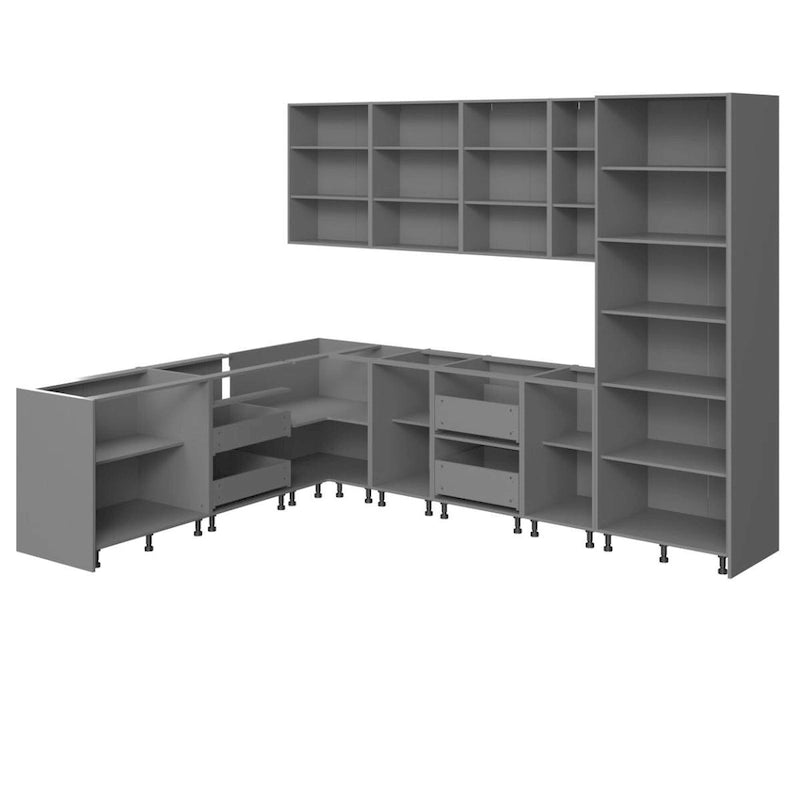 Set di mobili da cucina moderni - Bianco lucido e grigio, 2,4x3 metri (126x96)