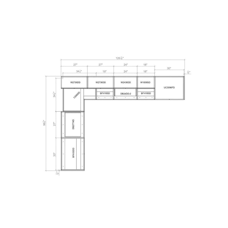 Set di mobili da cucina moderni - Bianco lucido e grigio, 2,4x3 metri (126x96)