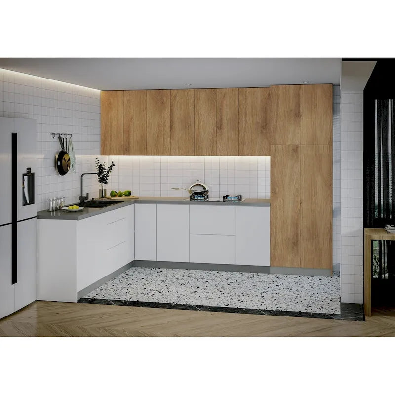 Set di mobili da cucina moderni - Bianco lucido e grigio, 2,4x3 metri (126x96)
