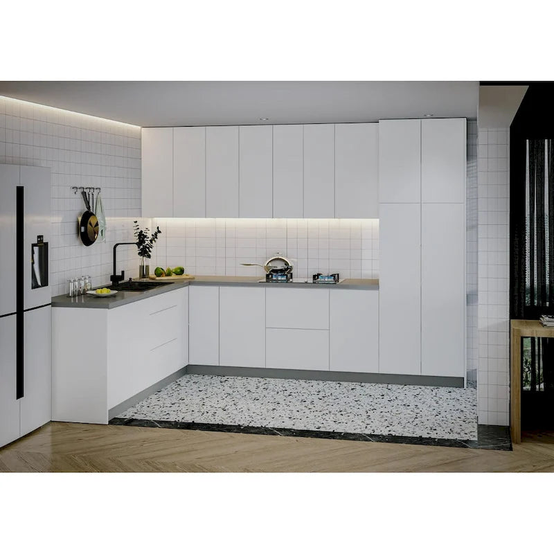 Set di mobili da cucina moderni - Bianco lucido e grigio, 2,4x3 metri (126x96)