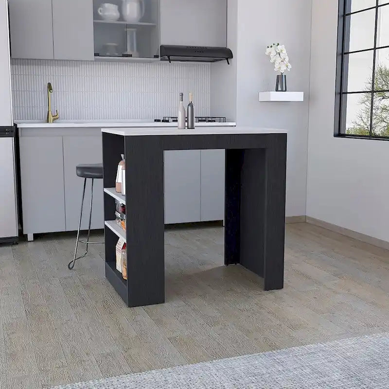 Isola cucina con mensole su 3 lati, mobile contenitore da cucina per sala da pranzo