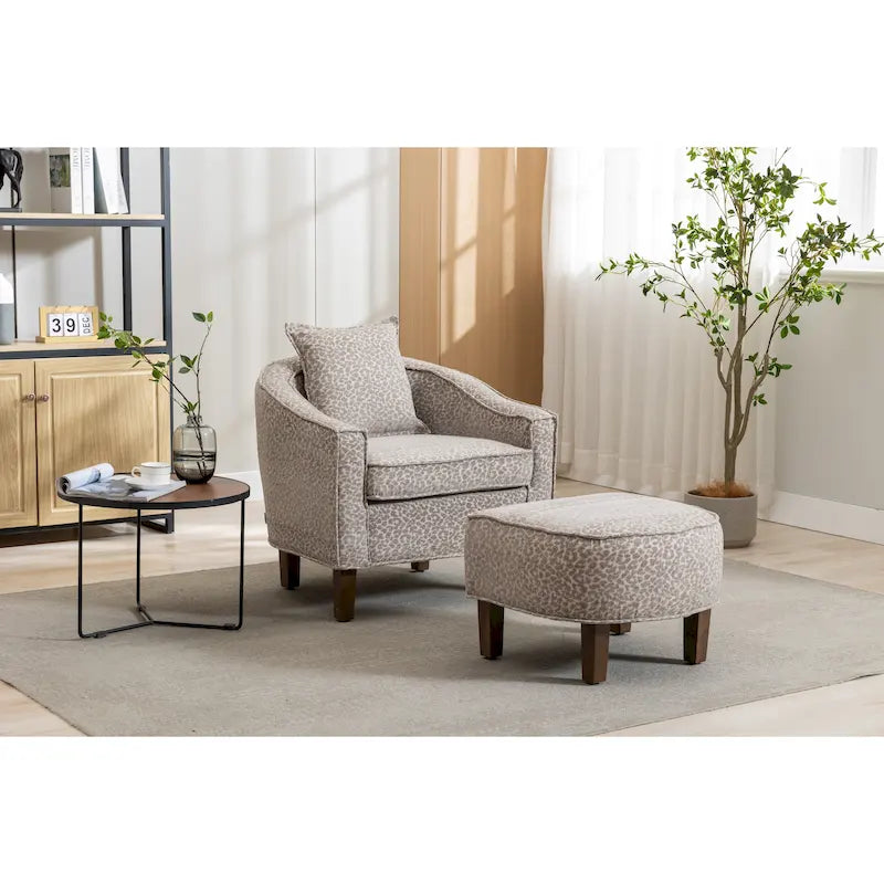 Poltrona a botte rotonda imbottita Mid-Century con pouf poggiapiedi