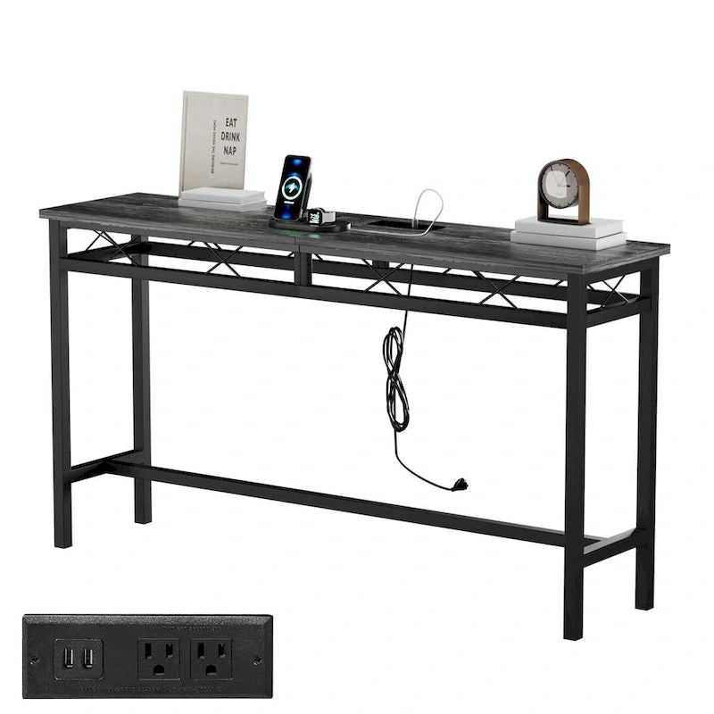 Consolle con stazione di ricarica e porte USB - Grigio antracite