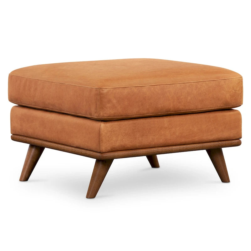 Pouf in vera pelle pieno fiore italiana