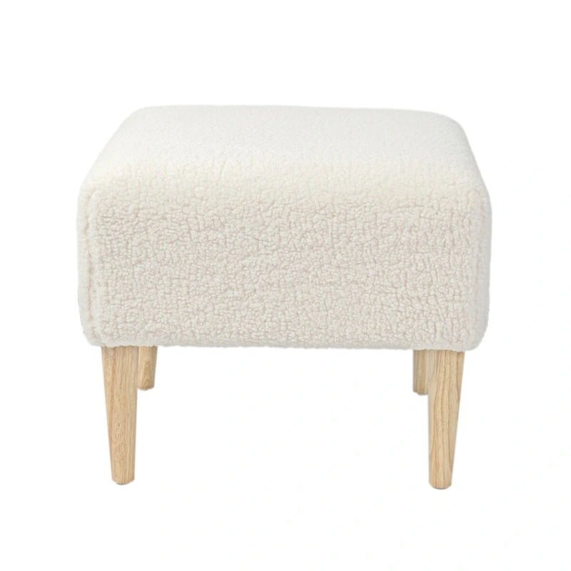 Tavolino poggiapiedi pouf imbottito in bouclé con gambe in legno