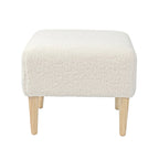 Tavolino poggiapiedi pouf imbottito in bouclé con gambe in legno