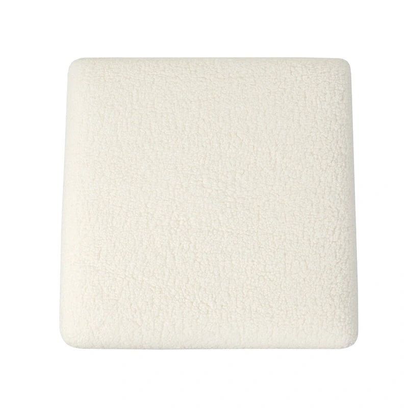 Tavolino poggiapiedi pouf imbottito in bouclé con gambe in legno