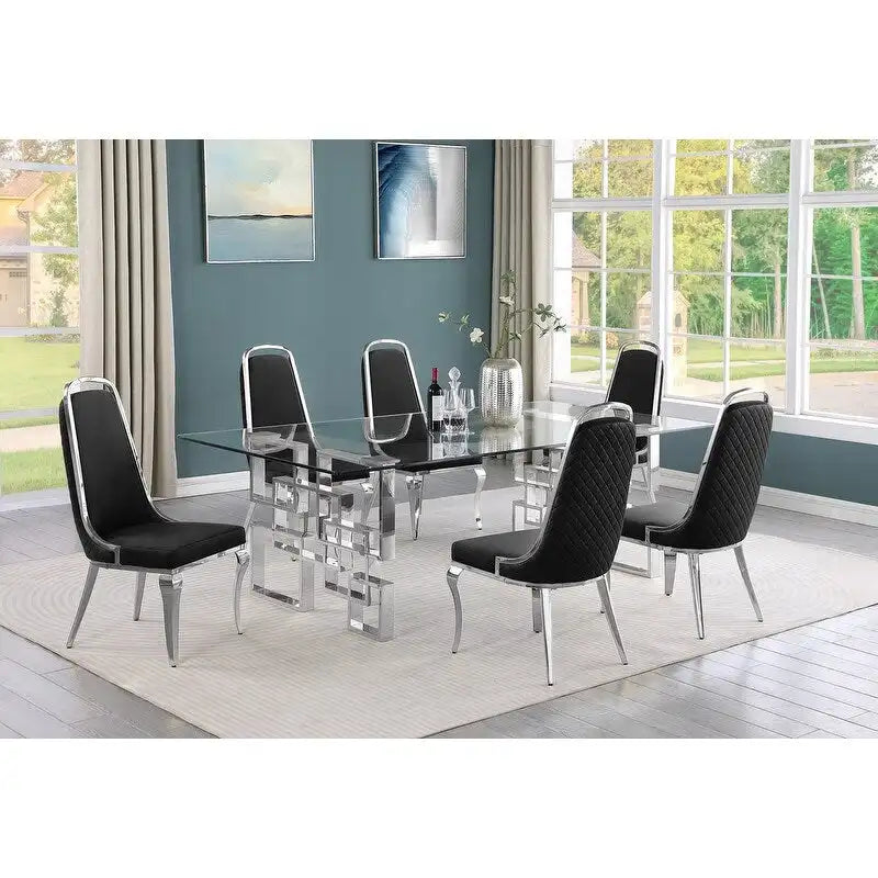 Set da pranzo con tavolo grande in vetro e mobili di alta qualità