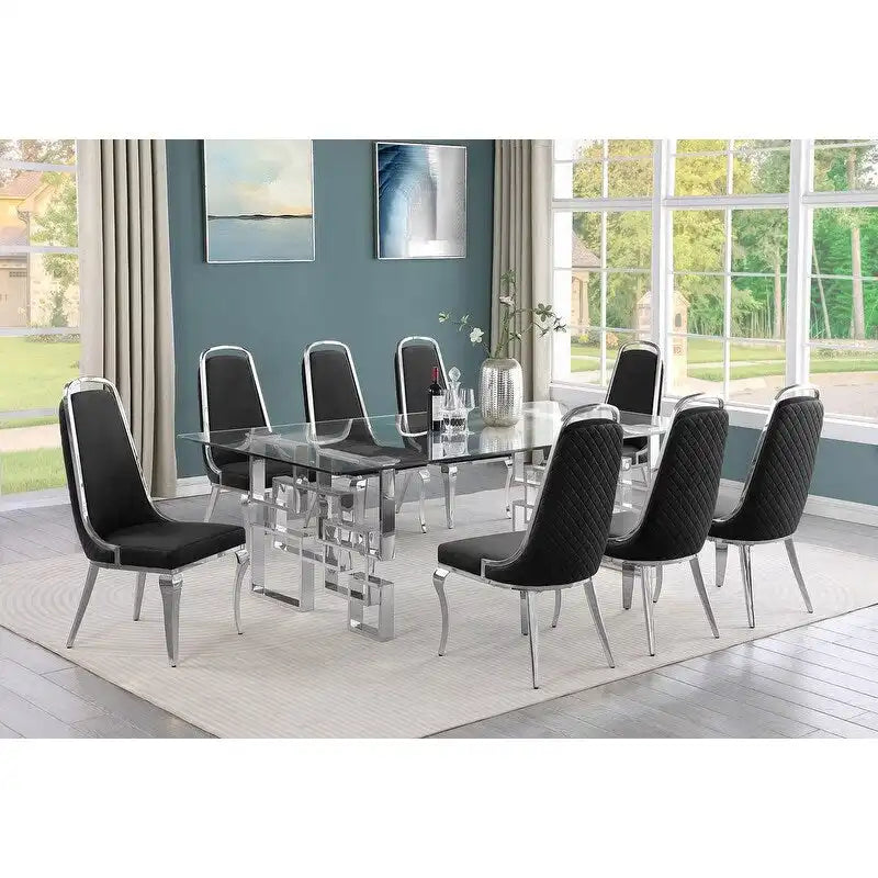 Set da pranzo con tavolo grande in vetro e mobili di alta qualità