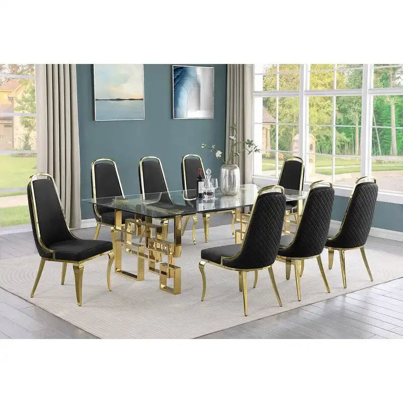 Set da pranzo con tavolo grande in vetro e mobili di alta qualità