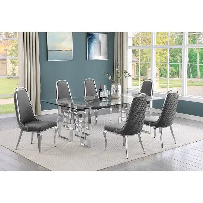 Set da pranzo con tavolo grande in vetro e mobili di alta qualità