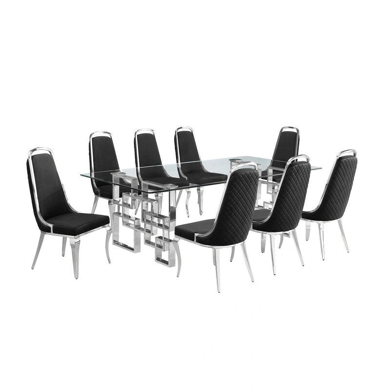 Set da pranzo con tavolo grande in vetro e mobili di alta qualità