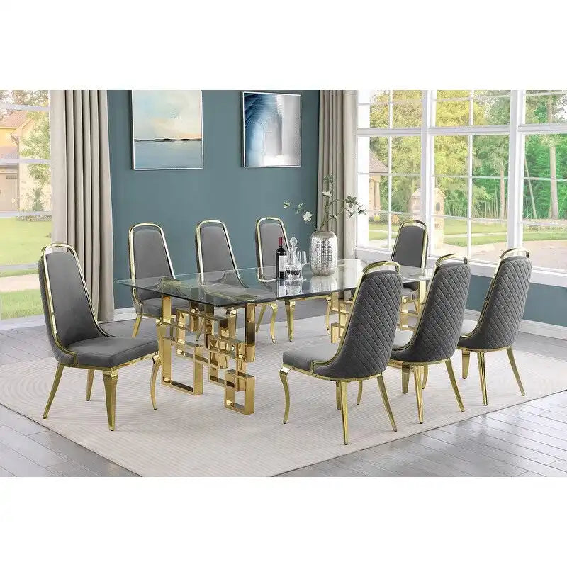 Set da pranzo con tavolo grande in vetro e mobili di alta qualità