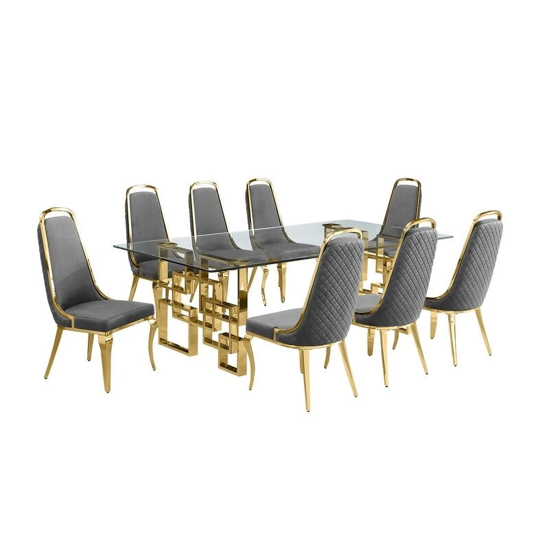 Set da pranzo con tavolo grande in vetro e mobili di alta qualità