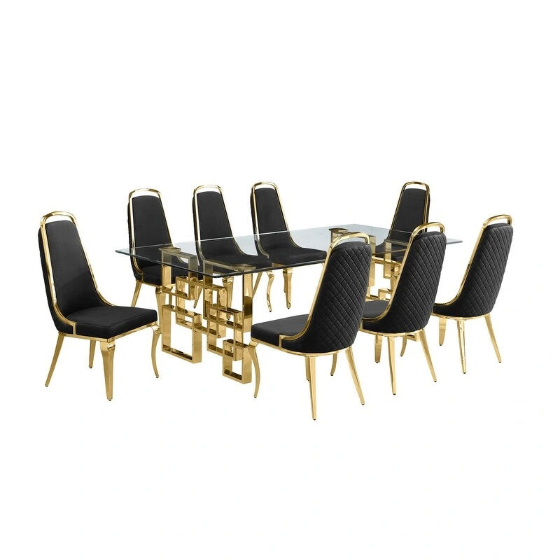 Set da pranzo con tavolo grande in vetro e mobili di alta qualità