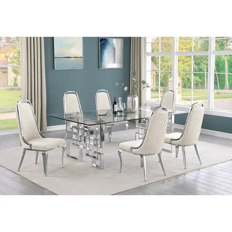 Set da pranzo con tavolo grande in vetro e mobili di alta qualità
