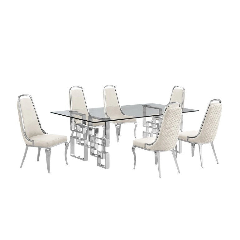 Set da pranzo con tavolo grande in vetro e mobili di alta qualità