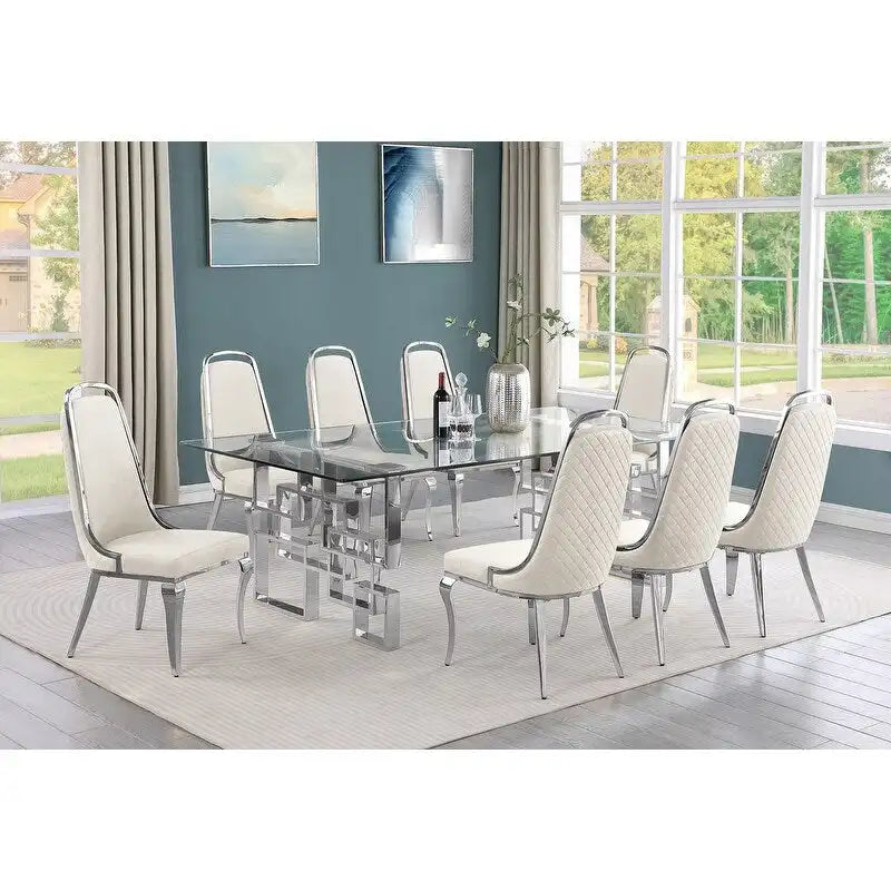 Set da pranzo con tavolo grande in vetro e mobili di alta qualità