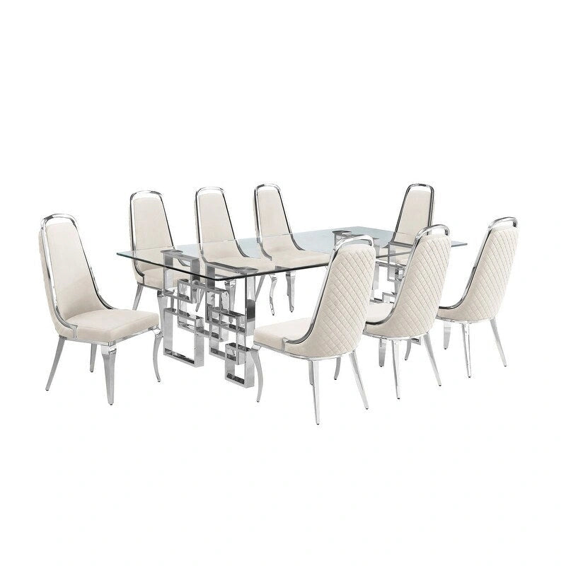 Set da pranzo con tavolo grande in vetro e mobili di alta qualità