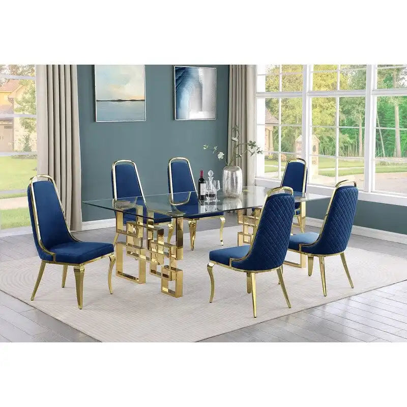 Set da pranzo con tavolo grande in vetro e mobili di alta qualità