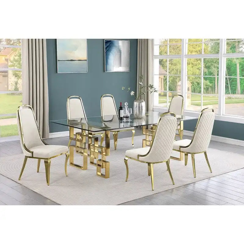 Set da pranzo con tavolo grande in vetro e mobili di alta qualità