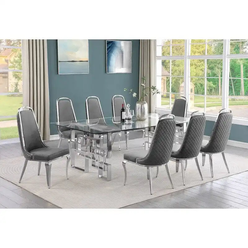 Set da pranzo con tavolo grande in vetro e mobili di alta qualità