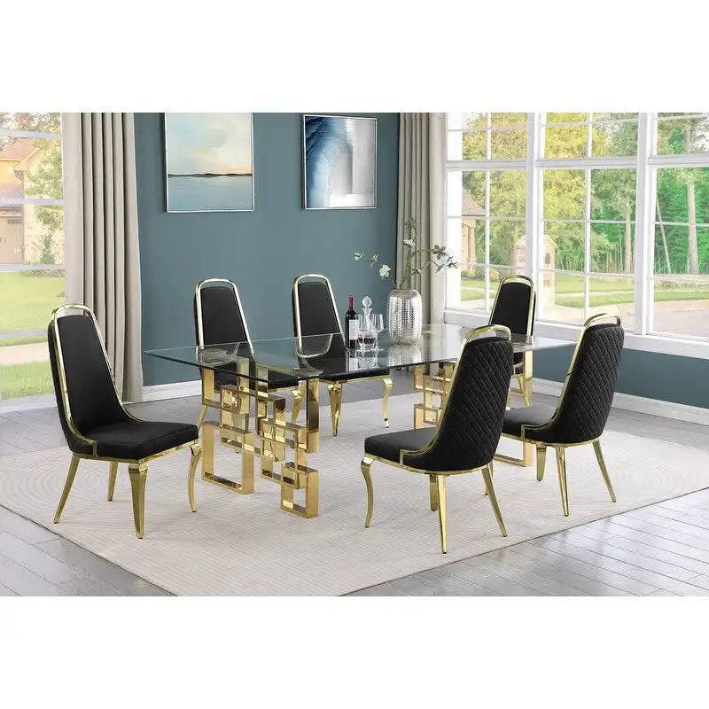 Set da pranzo con tavolo grande in vetro e mobili di alta qualità