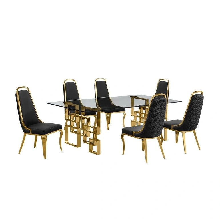 Set da pranzo con tavolo grande in vetro e mobili di alta qualità