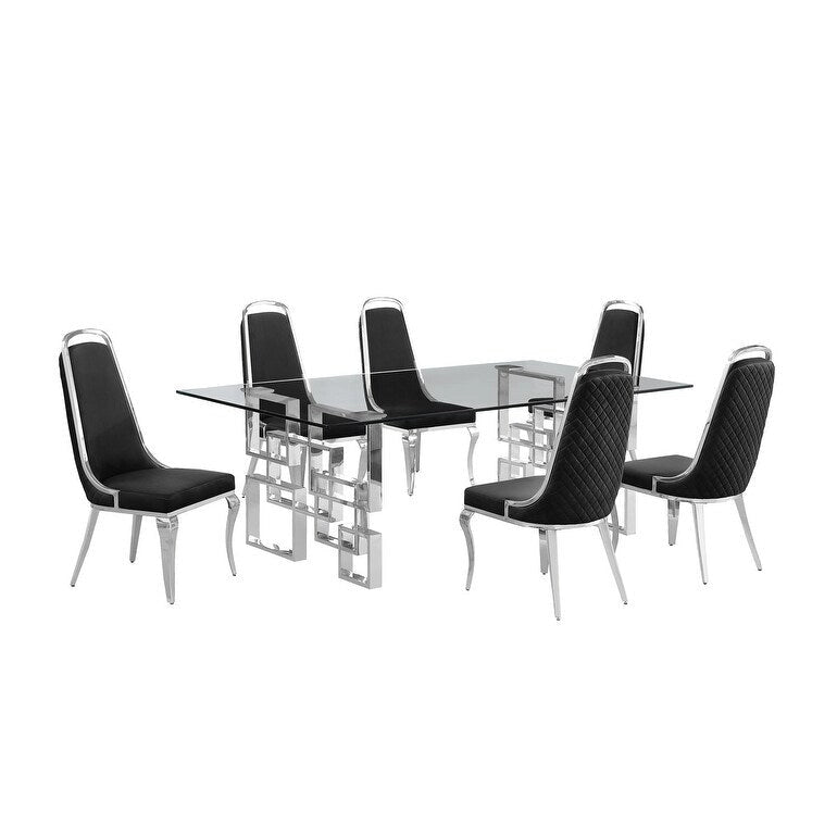 Set da pranzo con tavolo grande in vetro e mobili di alta qualità
