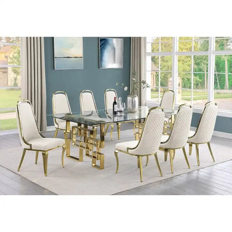 Set da pranzo con tavolo grande in vetro e mobili di alta qualità