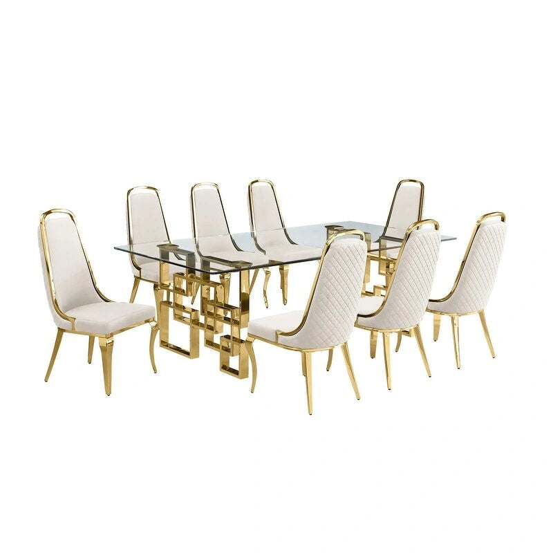 Set da pranzo con tavolo grande in vetro e mobili di alta qualità