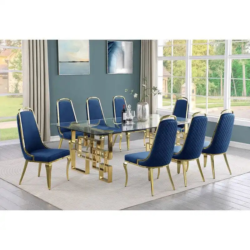 Set da pranzo con tavolo grande in vetro e mobili di alta qualità
