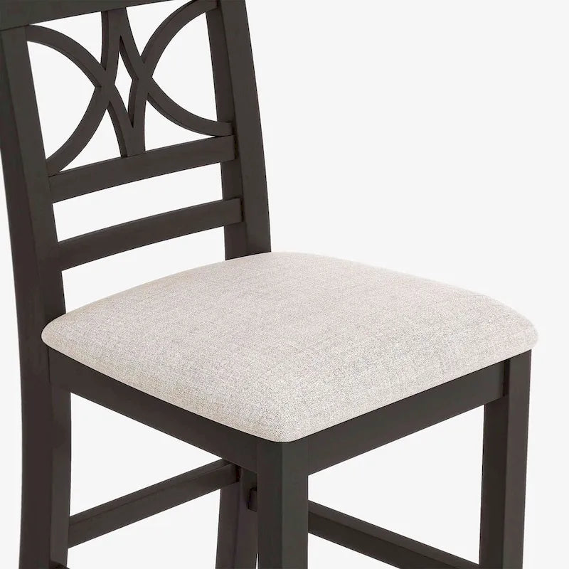 Set da pranzo da 6 pezzi in legno a altezza bancone con scaffale, panca e 4 sedie, Espresso e Beige