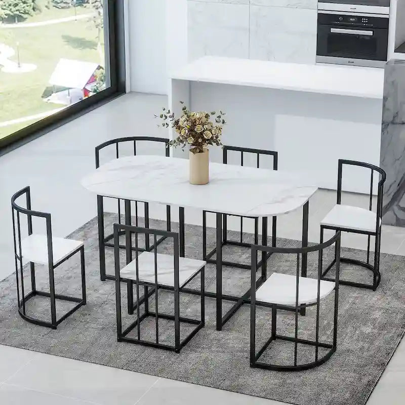 Set da Pranzo in Ferro da 7 Pezzi con Tavolo e Sei Sedie