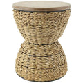 Tavolino d'appoggio in Rattan Intrecciato a Mano con Piano in Legno e Struttura Nera - Marrone Chiaro o Marrone - Roche River Decor