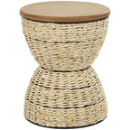 Tavolino d'appoggio in Rattan Intrecciato a Mano con Piano in Legno e Struttura Nera - Marrone Chiaro o Marrone - Roche River Decor