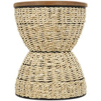 Tavolino d'appoggio in Rattan Intrecciato a Mano con Piano in Legno e Struttura Nera - Marrone Chiaro o Marrone - Roche River Decor