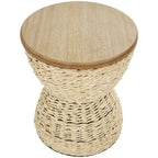 Tavolino d'appoggio in Rattan Intrecciato a Mano con Piano in Legno e Struttura Nera - Marrone Chiaro o Marrone - Roche River Decor