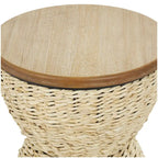 Tavolino d'appoggio in Rattan Intrecciato a Mano con Piano in Legno e Struttura Nera - Marrone Chiaro o Marrone - Roche River Decor