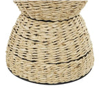Tavolino d'appoggio in Rattan Intrecciato a Mano con Piano in Legno e Struttura Nera - Marrone Chiaro o Marrone - Roche River Decor