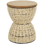 Tavolino d'appoggio in Rattan Intrecciato a Mano con Piano in Legno e Struttura Nera - Marrone Chiaro o Marrone - Roche River Decor