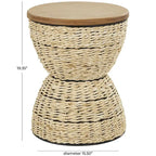 Tavolino d'appoggio in Rattan Intrecciato a Mano con Piano in Legno e Struttura Nera - Marrone Chiaro o Marrone - Roche River Decor