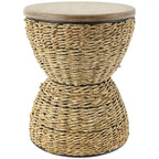 Tavolino d'appoggio in Rattan Intrecciato a Mano con Piano in Legno e Struttura Nera - Marrone Chiaro o Marrone - Roche River Decor