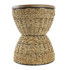 Tavolino d'appoggio in Rattan Intrecciato a Mano con Piano in Legno e Struttura Nera - Marrone Chiaro o Marrone - Roche River Decor