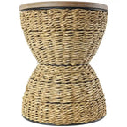Tavolino d'appoggio in Rattan Intrecciato a Mano con Piano in Legno e Struttura Nera - Marrone Chiaro o Marrone - Roche River Decor